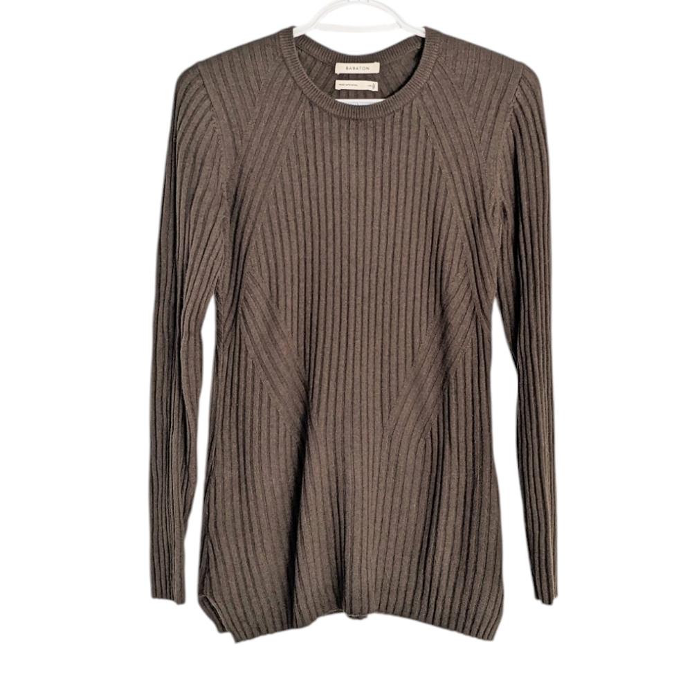 Aritzia Babaton crew neck wool blend rib knit long sweater olive green XXS
